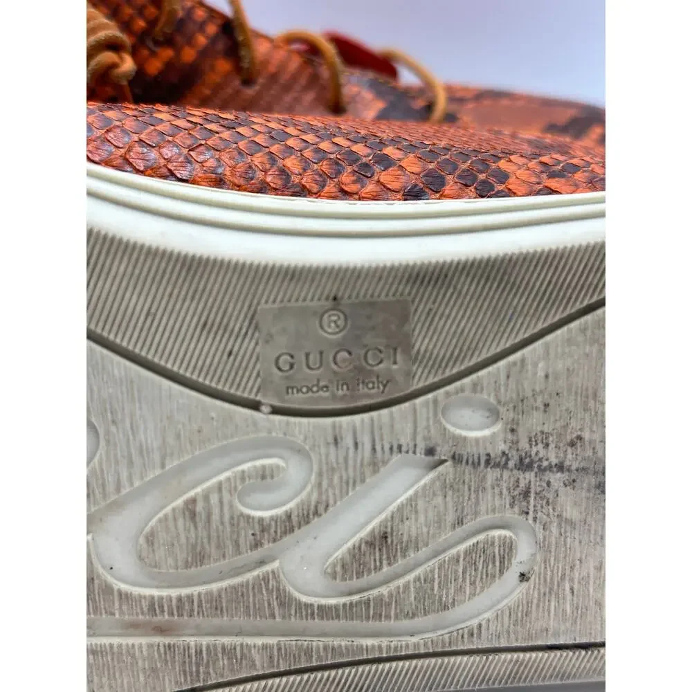 GUCCI Mid-Top Snakeskin Python Print Sneakers Orange Brown Sz 10 G/US 10.5 $1295